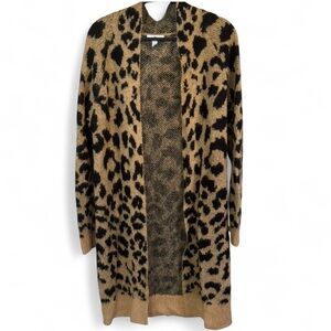 BP Animal Print Long Cardigan - Black and Brown